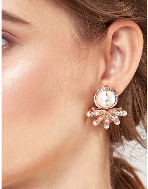 Outhouse-Rose Gold Regina Pearl Studs-INDIASPOPUP.COM