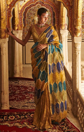 Itrh-Multicolour Honeycomb Saree With Blouse-INDIASPOPUP.COM