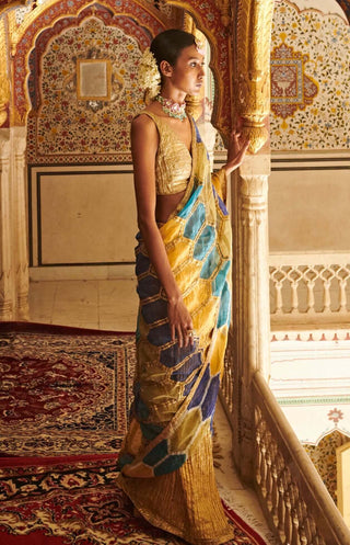 Itrh-Multicolour Honeycomb Saree With Blouse-INDIASPOPUP.COM