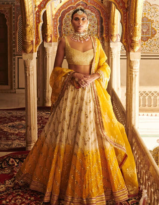 Itrh-Yellow Ombre Mukesh Embroidered Lehenga Set-INDIASPOPUP.COM