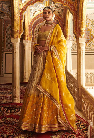 Itrh-Yellow Ombre Mukesh Embroidered Lehenga Set-INDIASPOPUP.COM