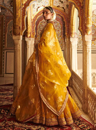 Itrh-Yellow Ombre Mukesh Embroidered Lehenga Set-INDIASPOPUP.COM