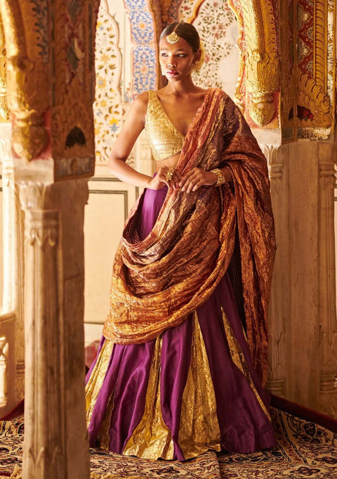 Buy online Orange & Purple Self Design Semi Stitched Lehenga from ethnic  wear for Women by Halfsareestudio for ₹9069 at 26% off | 2024 Limeroad.com