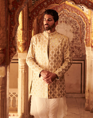 Itrh-Off-White Bandhgala Kurta Set-INDIASPOPUP.COM