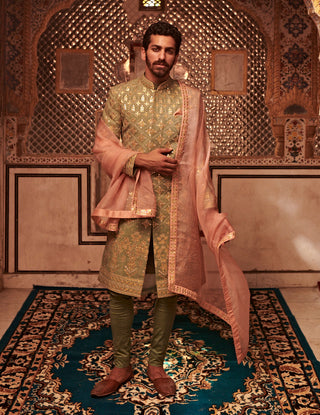 Itrh-Green Pink Gota Patti Sherwani Set-INDIASPOPUP.COM