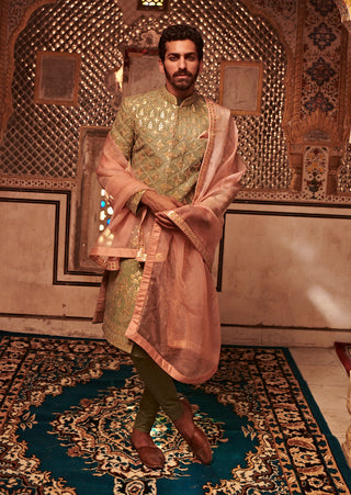 Itrh-Green Pink Gota Patti Sherwani Set-INDIASPOPUP.COM