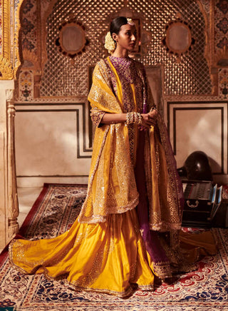 Itrh-Yellow Kurta And Sharara With Yellow Dupatta-INDIASPOPUP.COM