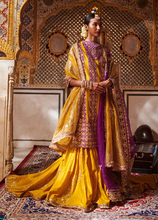 Itrh-Yellow Kurta And Sharara With Yellow Dupatta-INDIASPOPUP.COM