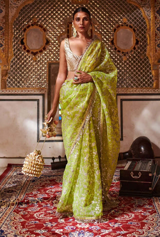 Itrh-Neon Green Gota Patti Saree-INDIASPOPUP.COM