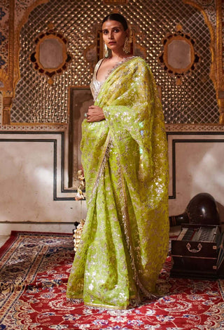 Itrh-Neon Green Gota Patti Saree-INDIASPOPUP.COM