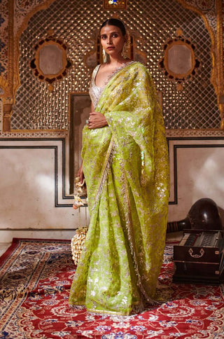 Itrh-Neon Green Gota Patti Saree-INDIASPOPUP.COM