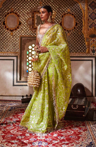 Itrh-Neon Green Gota Patti Saree-INDIASPOPUP.COM