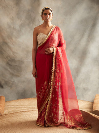 Itrh-Red Saree With Blouse-INDIASPOPUP.COM