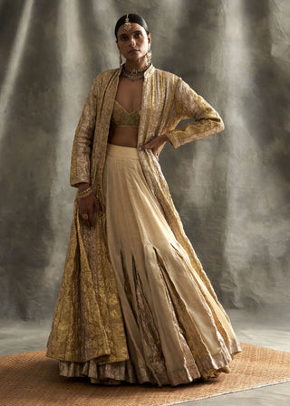 Gold Silver Jacket With Skirt and Blouse