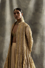 Gold Silver Jacket With Skirt and Blouse