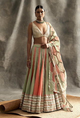 Peach And Mint Lehenga Set