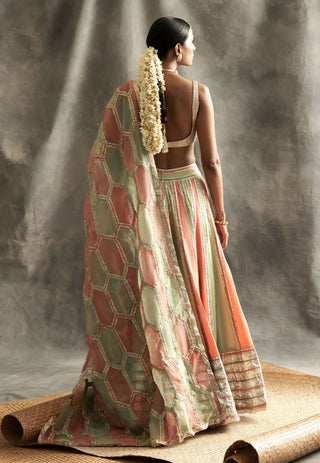 Peach And Mint Lehenga Set