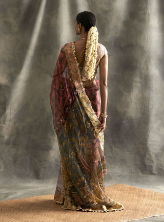 Multicolor Kalamkari Silk Organza Saree Set