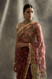 Multicolor Kalamkari Silk Organza Saree Set