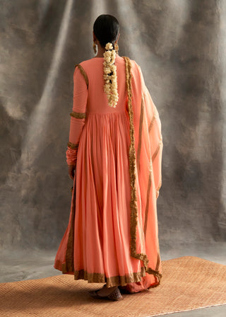 Peach Cotton Angrakha Set