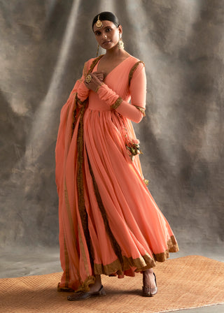 Peach Cotton Angrakha Set