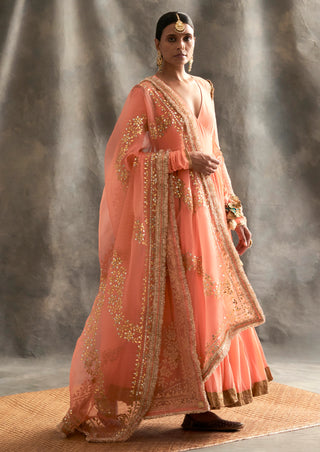 Peach Cotton Angrakha Set