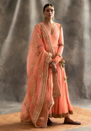 Peach Cotton Angrakha Set