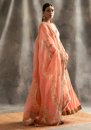 Peach Cotton Angrakha Set