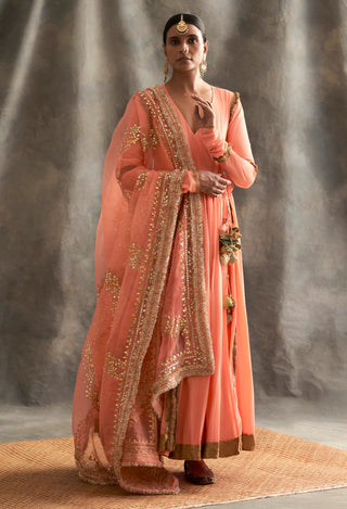 Peach Cotton Angrakha Set