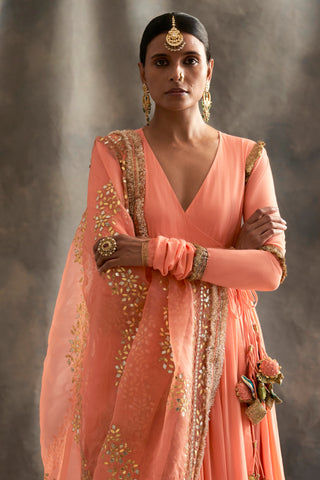 Peach Cotton Angrakha Set