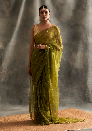 Olive Green Saree Set