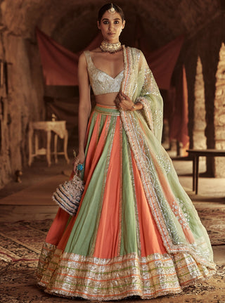 Itrh-Peach & Mint Raina Lehenga Set-INDIASPOPUP.COM