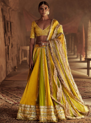 Itrh-Mustard & Olive Nausheen Lehenga Set-INDIASPOPUP.COM