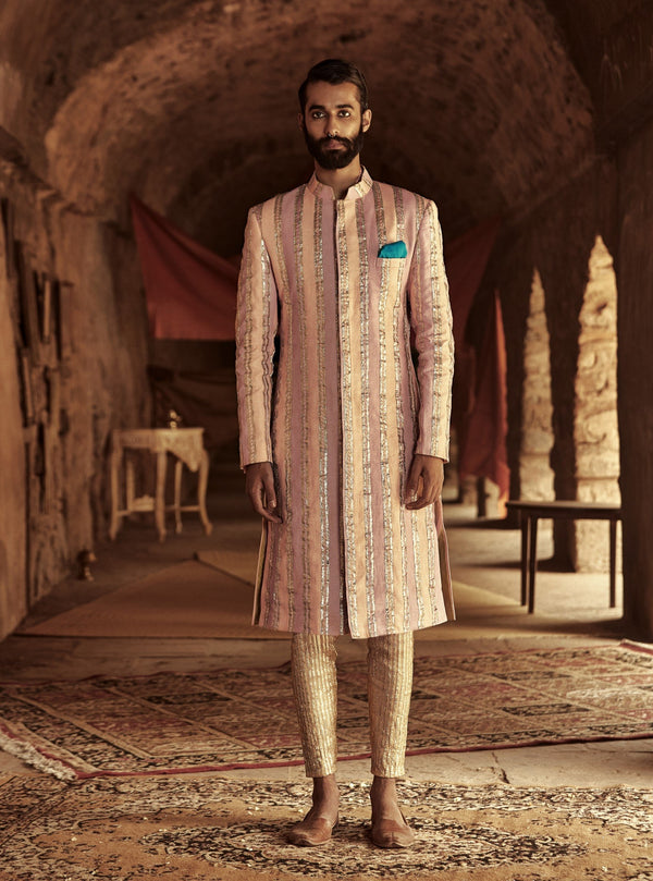 Itrh-Pink And Peach Sultan Sherwani Set-INDIASPOPUP.COM