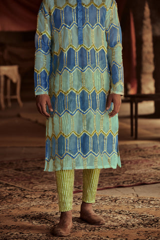 Itrh-Green And Blue Firoz Kurta Set-INDIASPOPUP.COM