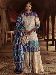 Itrh-Peacock Blue & Silver Eliza Chaandi Sharara Set-INDIASPOPUP.COM