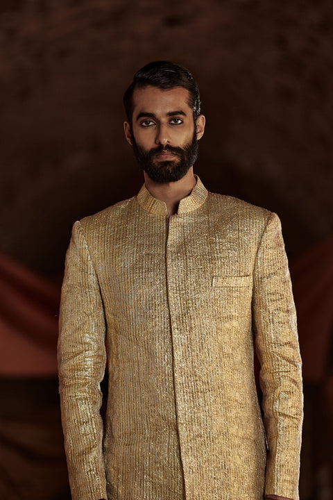 Itrh-Gold Akbar Sherwani Set-INDIASPOPUP.COM