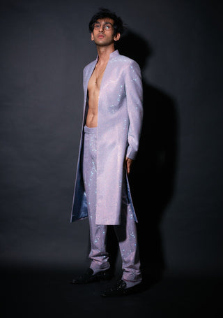 Itrh Men-Periwrinkle Embellished Sherwani And Pant Set-INDIASPOPUP.COM
