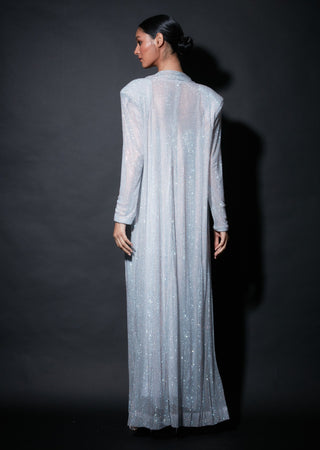 Itrh-Silver Crystal Sheer Dress With Long Jacket-INDIASPOPUP.COM