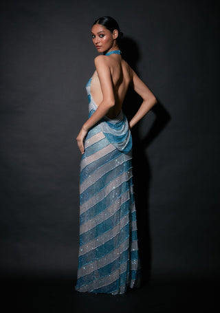 Itrh-Aqua Silver Embellished Gown-INDIASPOPUP.COM