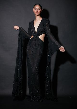 Itrh-Black Embellished Cutout Gown-INDIASPOPUP.COM