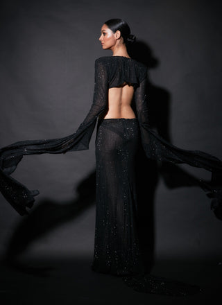 Itrh-Black Embellished Cutout Gown-INDIASPOPUP.COM