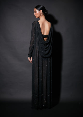 Itrh-Black Embellished Gown With Bralette-INDIASPOPUP.COM