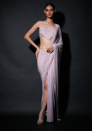 Itrh-Pink Pre-Draped Sari With Corset Blouse-INDIASPOPUP.COM