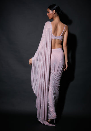 Itrh-Pink Pre-Draped Sari With Corset Blouse-INDIASPOPUP.COM