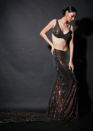 Itrh-Black Mermaid Skirt And Cape Set-INDIASPOPUP.COM
