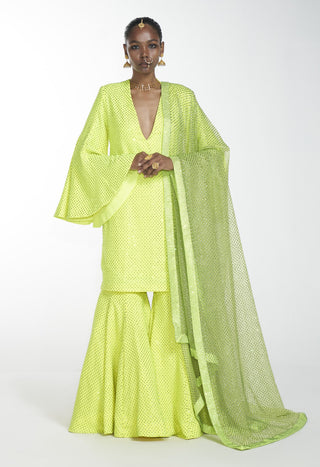 Itrh-Neon Green Kurta Sharara Set-INDIASPOPUP.COM