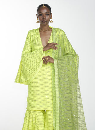 Itrh-Neon Green Kurta Sharara Set-INDIASPOPUP.COM