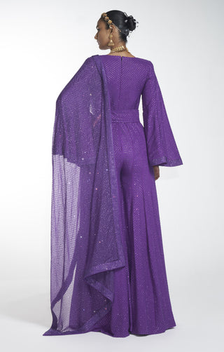 Itrh-Purple Crystal Jumpsuit With Dupatta-INDIASPOPUP.COM