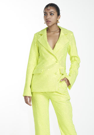 Itrh-Neon Green Swarosvki Blazer With Pant-INDIASPOPUP.COM